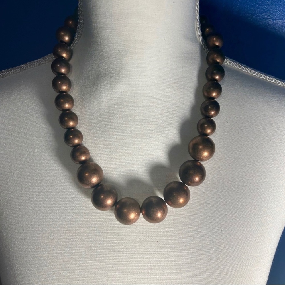 VINTAGE 60’s/70’s Large Wood Copper
Color Beaded Boho Necklace.